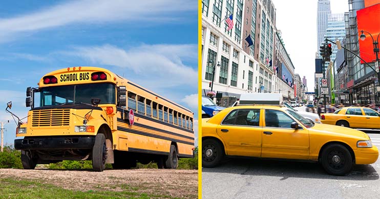 bus, taxi, yellow colour 