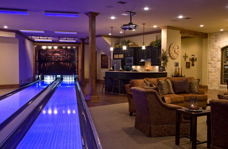 lavish bowling alley inside house, rich houses 