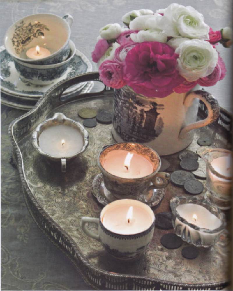 Amazing tea cups made into candle holders, cute use of kitchen utensils