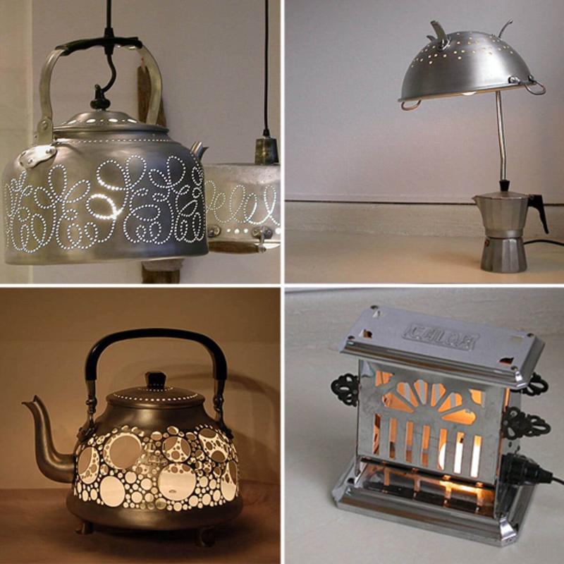 Amazing old kitchen utensil turned in a light lamp