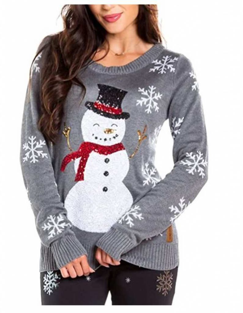 Women's Sequin Snowman Christmas Sweater