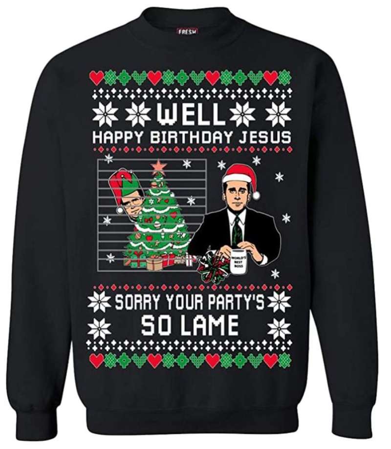 Dunder Mifflin The Office Well Happy Birthday Jesus Funny Ugly Christmas Sweater