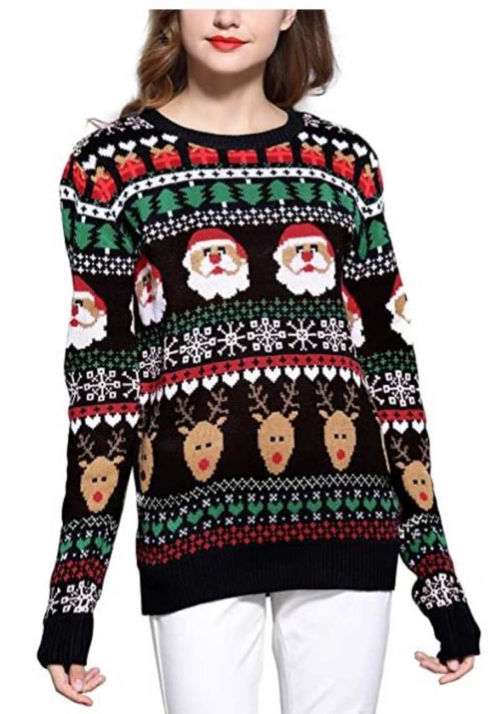 Women's Christmas Reindeer & Santa Knitted Holiday Sweater