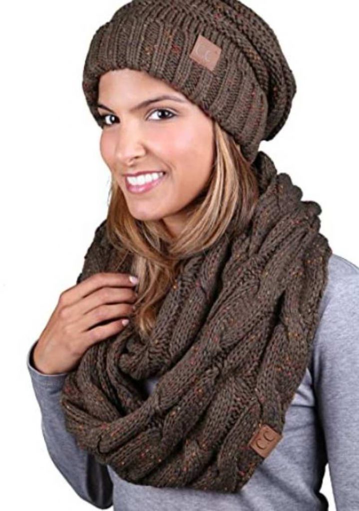 Funky Junque Oversized Slouchy Beanie Bundled with Matching Infinity Scarf