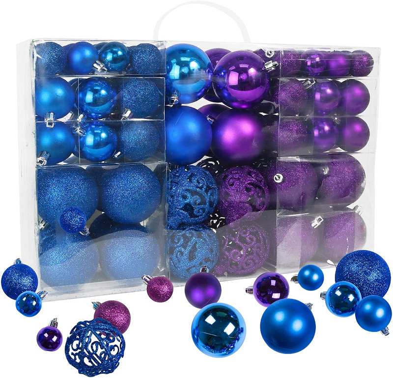 R N' D Toys 100 Purple and Blue Christmas Shatterproof Ornament Balls , Christmas home decor 