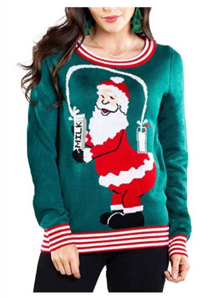 Tipsy Elves Santa Pouring Milk Sweater