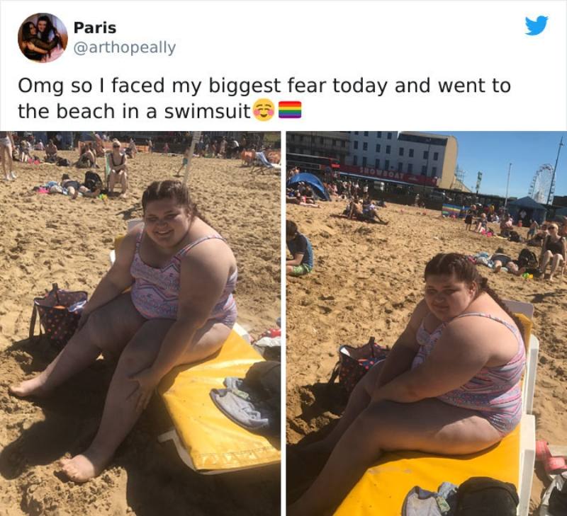 Girl faces her fear, goes to beach with swimsuit