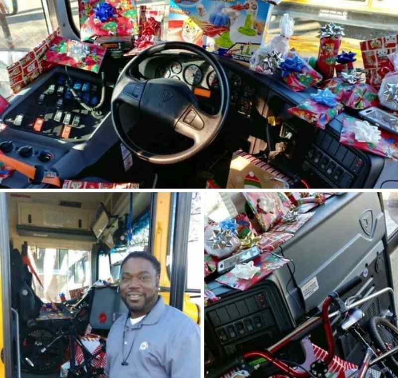 Bus driver gifting students
