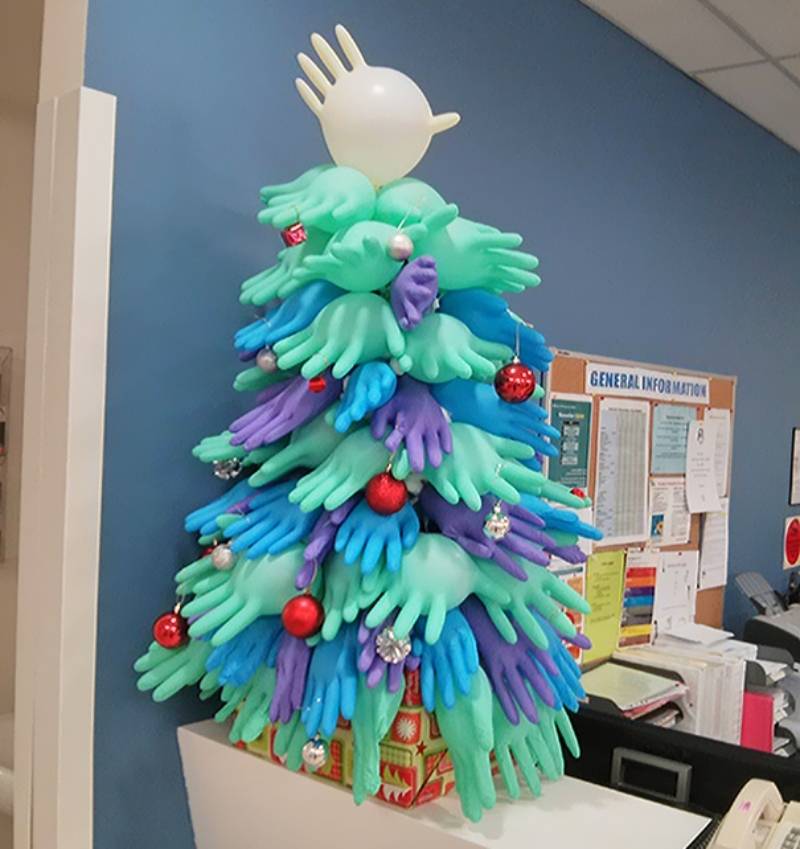 Christmas Tree with medical gloves, DIY Christmas Trees 