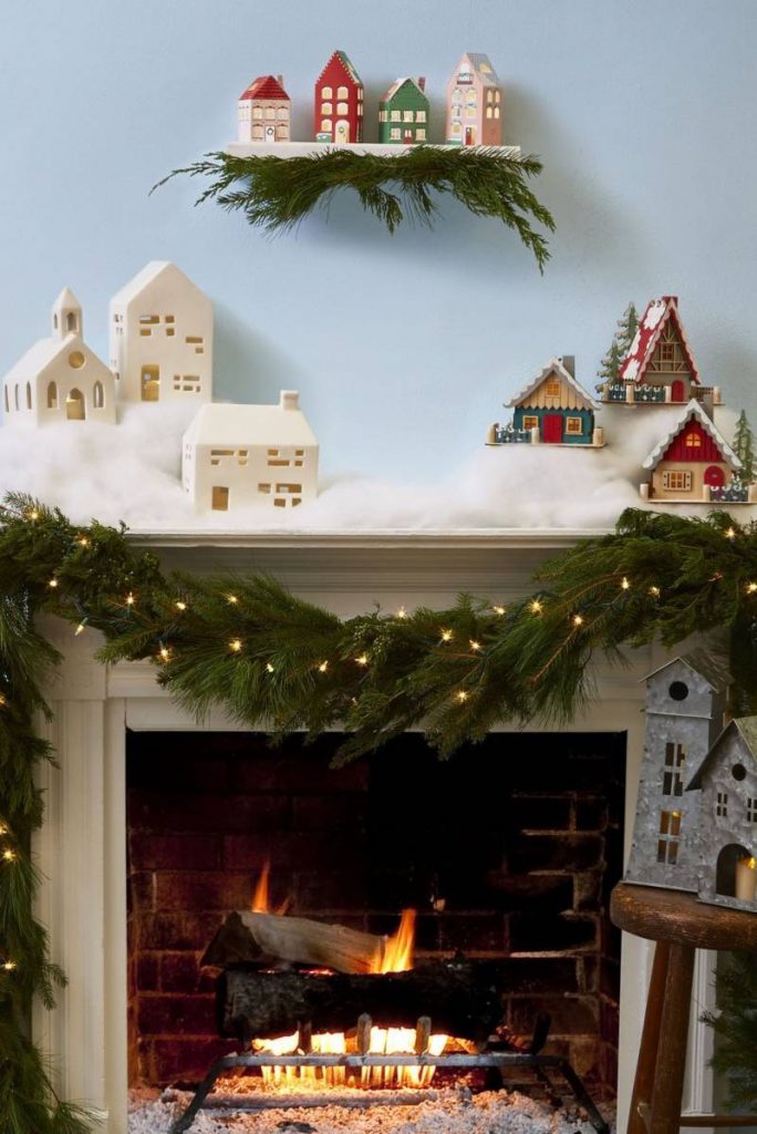 diy-christmas-decorations-village-mantel-