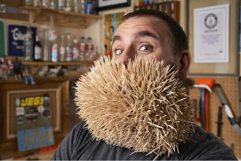 Bizarre World Records- toothpicks in beard