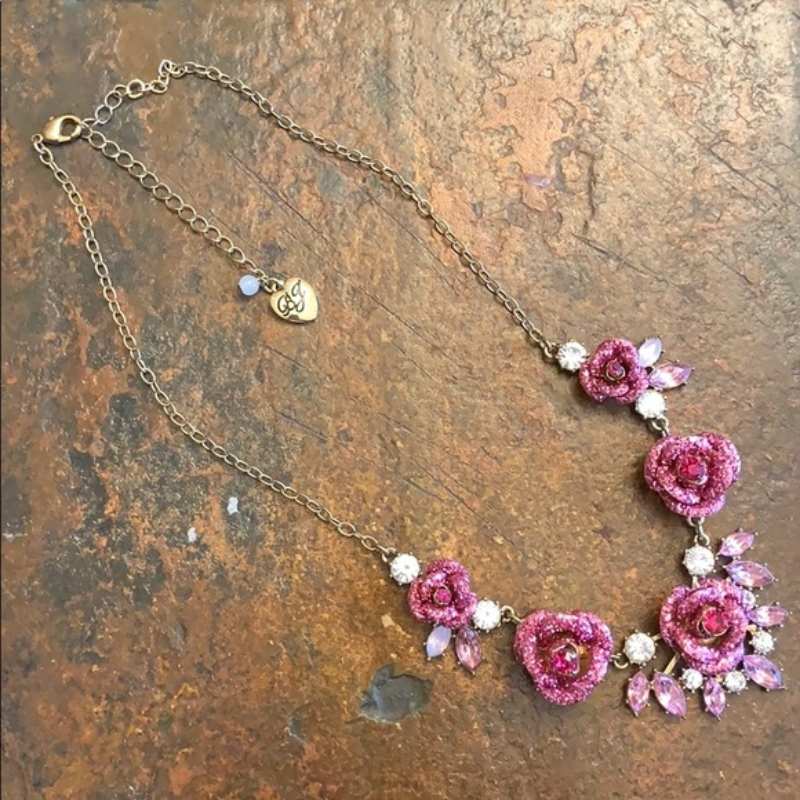 Betsey Johnson Glitter Rose Necklace
