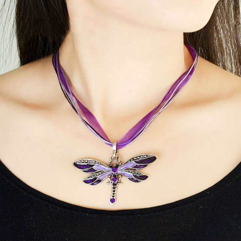Colorful Enamel Dragonfly Pendant Necklace