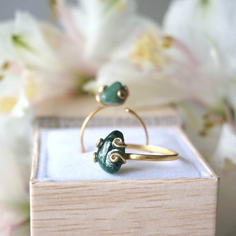 Green Raw Emerald Solitaire Ring