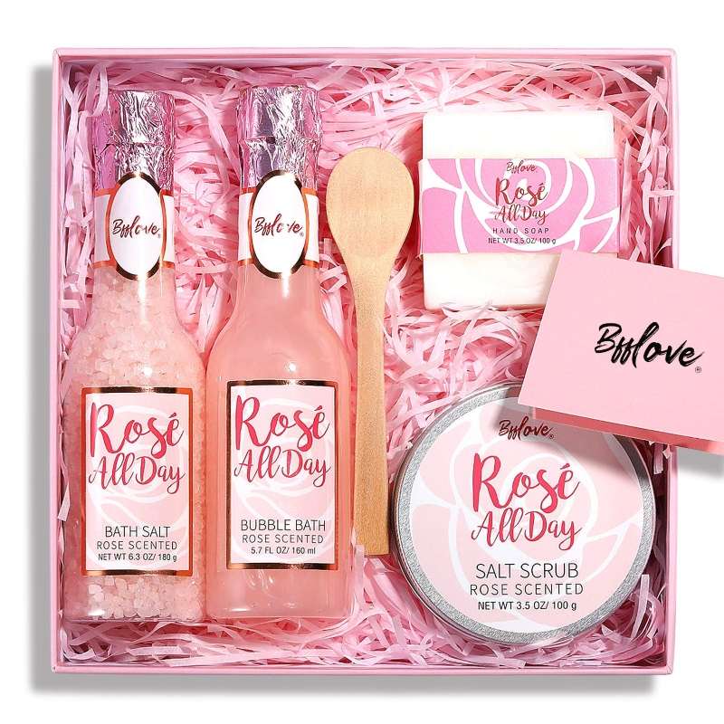 Bath Set for Women, Spa Basket with Rose for Valentine's Day