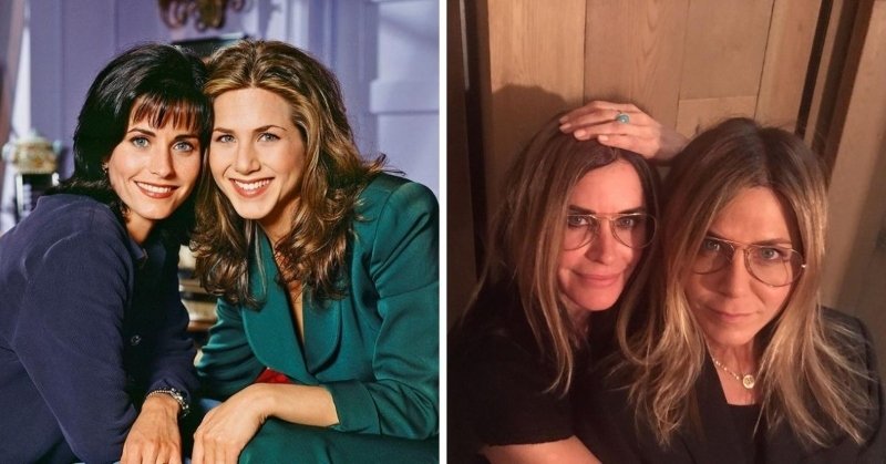 Jennifer Anniston and Courtney Cox in 1994 and in 2020, celebrity friendships