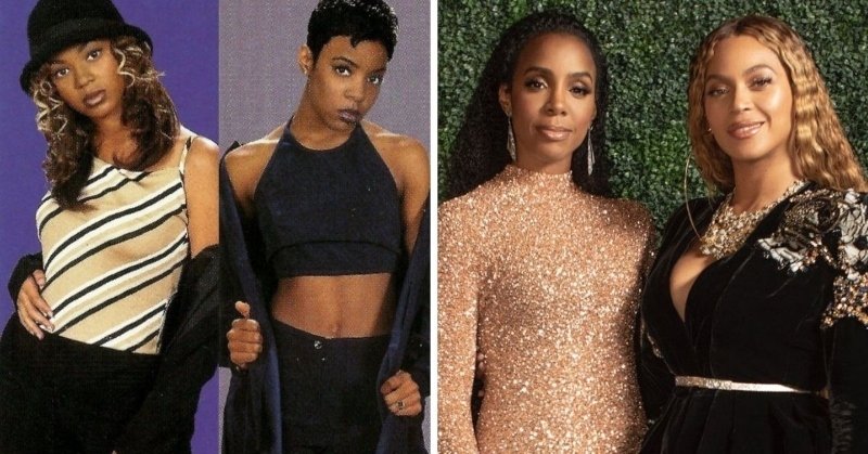 Beyoncé and Kelly Rowland in the 90s and in 2018, celebrity friendships