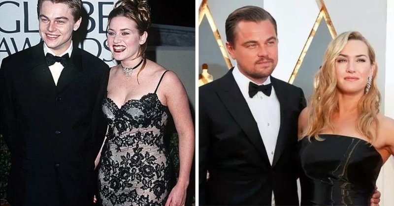 Leonardo Di Caprio and Kate Winslet in 1997 and in 2016, celebrity friendships