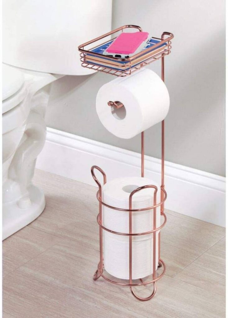 mDesign Freestanding Metal Wire Toilet Paper Roll Holder Stand 