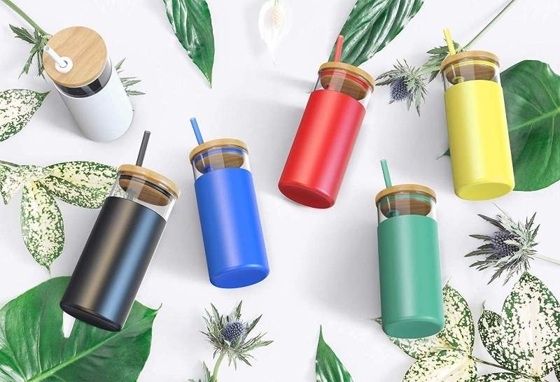 Water Bottle With Straw And Bamboo Lid