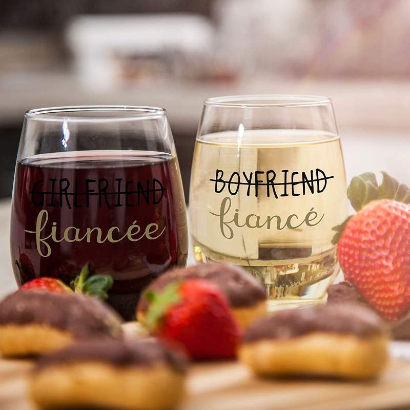 Boyfriend and Girlfriend 15 oz Stemless Wine Glasses (Set of 2)
