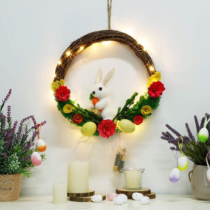 Lighted Easter Bunny Spring Wreath