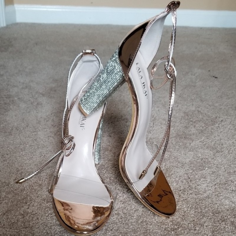 Women’s Gold High Heels Sandals with Rhinestone