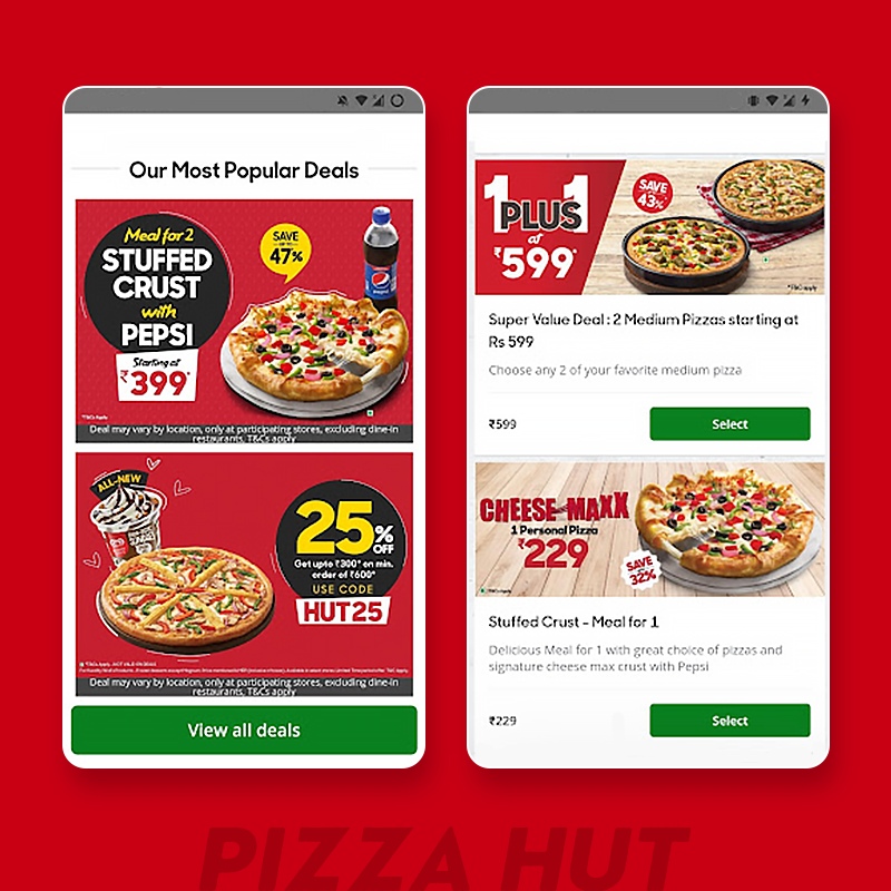 Pizza Hut app's UI and UX