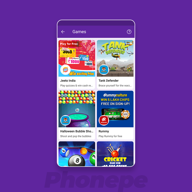Play games on phonepe