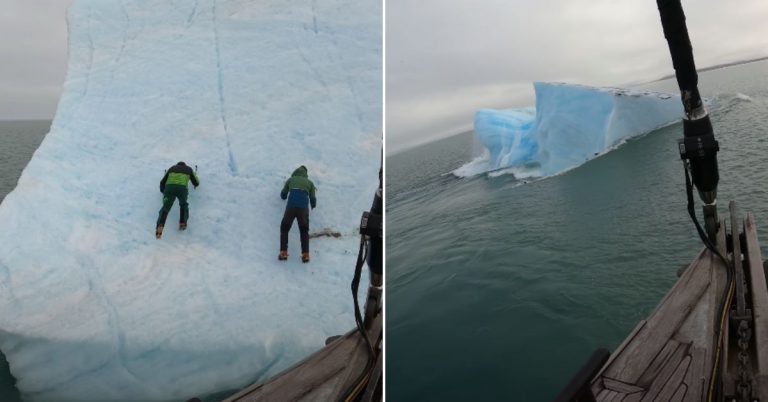 Watch: Iceberg Flips Upside Down Throwing Explorers Into Arctic Waters